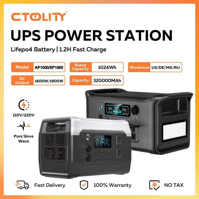 Outdoor Power Outlet Solar - CTOLITY 1800W Draagbare Power Station 1024Wh