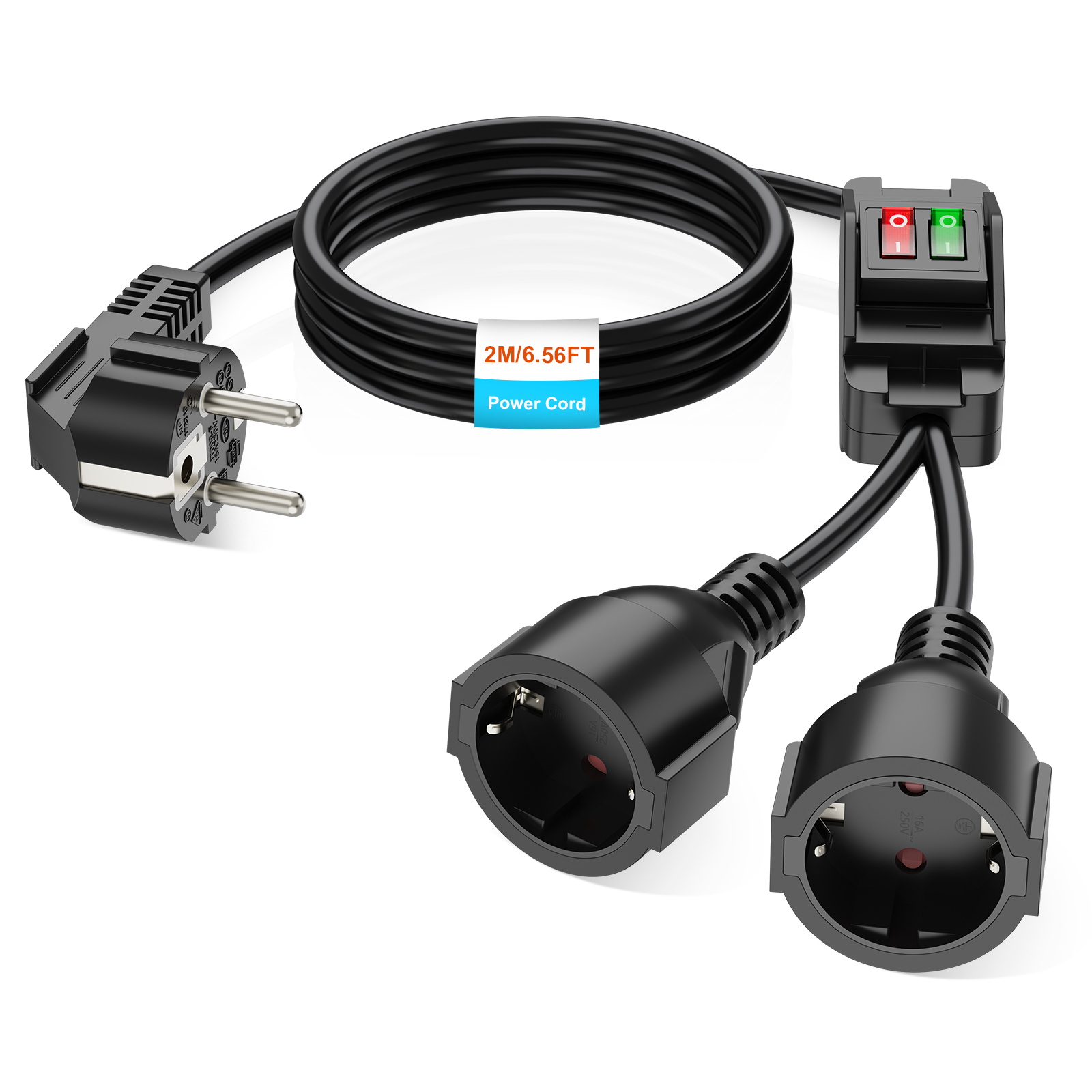 Outdoor Power Extension - EU-stekker 40cm/2m verlengsnoer dubbele stopcontact 4000W
