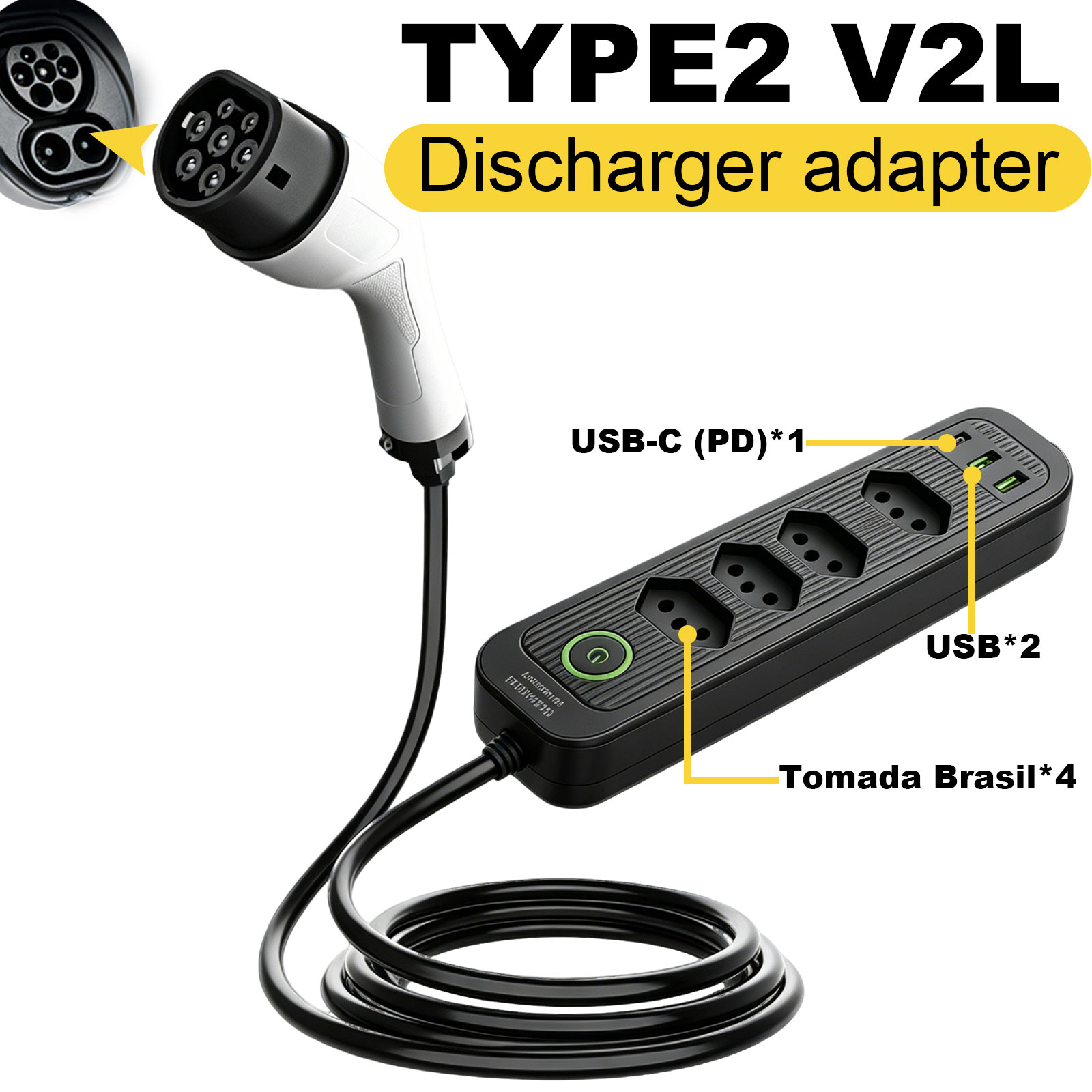 Outdoor Power Rack - Type2 V2L-ontladingsadapter 16A Braziliaanse stekker EV
