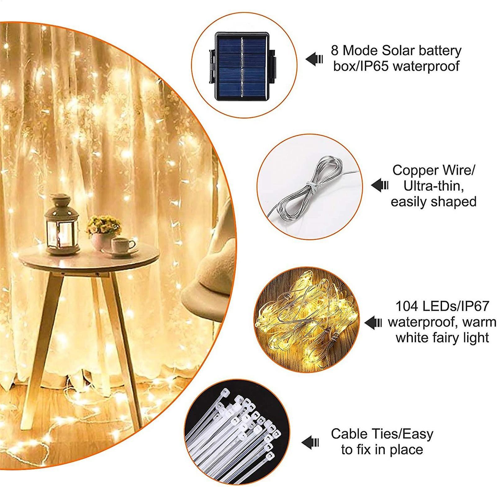 Outdoor Power Outlet Solar - Zonne-parasol lichtsnoer 104 LED parasol lichtsnoer