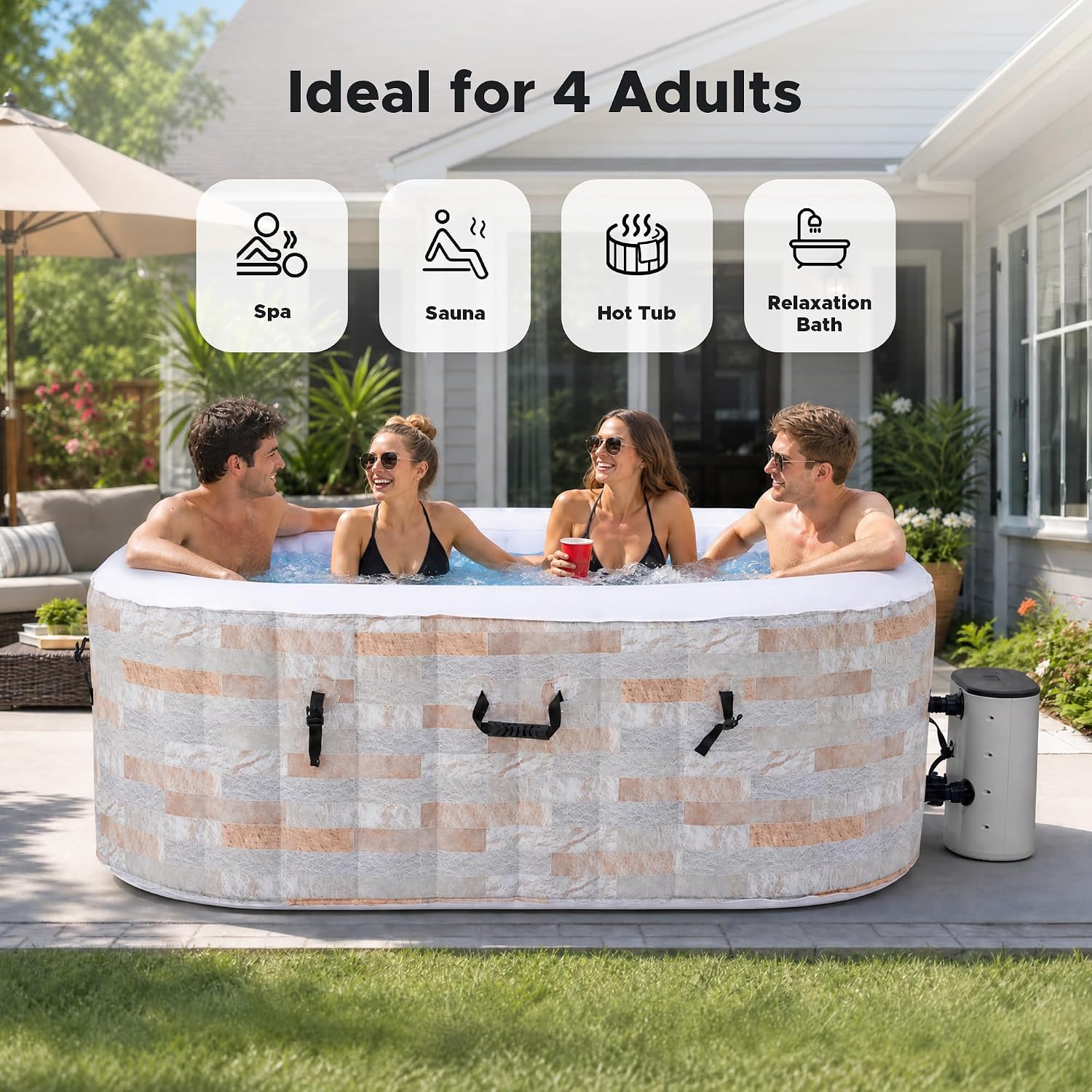 6ft Opblaasbaar Bubbelbad, 4-P - Outdoor Power For Hot Tub recensie en prijs
